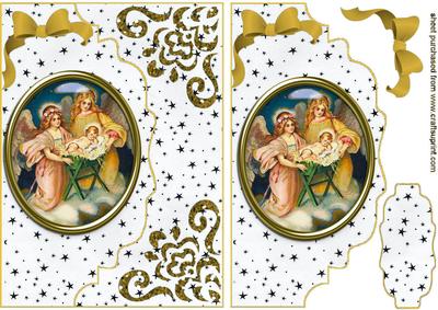 Nativity in Glass on a Gold Scalloped Envelope