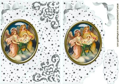 Nativity in Glass on a Silver Scalloped Envelope