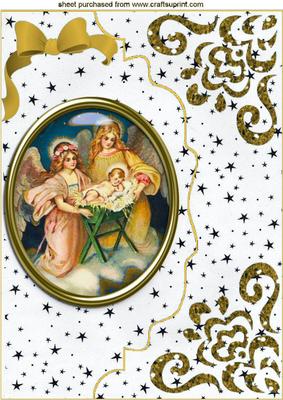 Nativity in Glass on Gold Scalloped Envelope A4