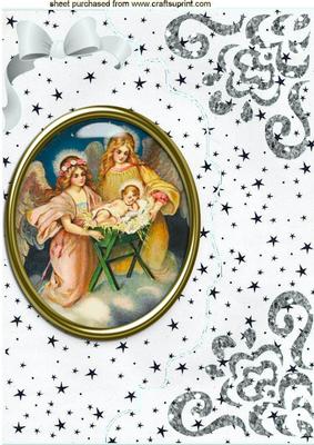 Nativity in Glass on Silver Scalloped Envelope A4