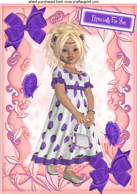 Strawberry Girl in Pretty Purple Dress with Butterflies A4