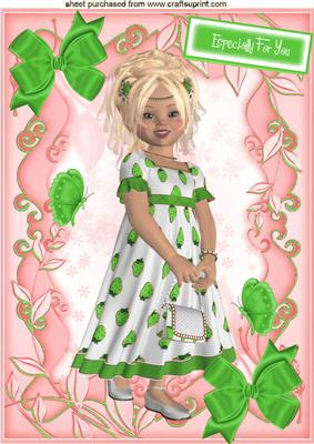 Strawberry Girl in Pretty Green Dress with Butterflies A4