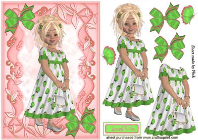 Strawberry Girl in Green with Butterflies