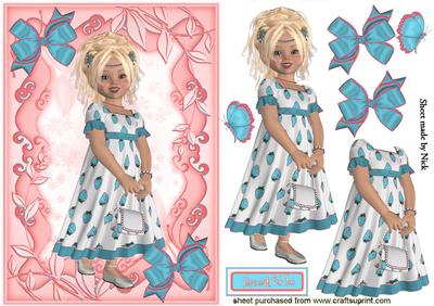 Strawberry Girl in Turq with Butterflies