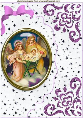 Nativity in Glass, on Pink Scalloped Envelope A4