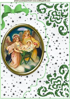 Nativity in Glass on Green Scalloped Envelope A4
