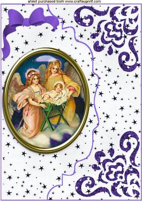 Nativity in Glass on Purple Scalloped Envelope A4