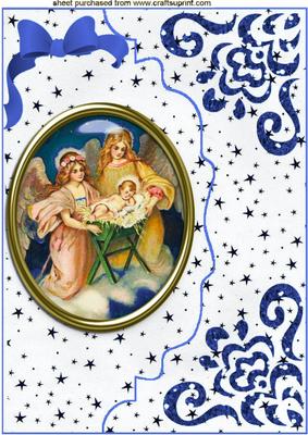 Nativity in Glass on Blue Scalloped Envelope A4