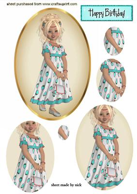 Strawberry Girl in Turquiose, Oval Pyramid