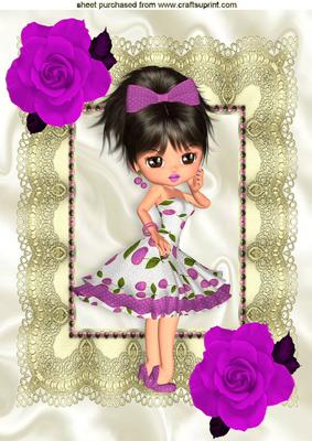 Pinklicious, Little Lady with Pink Roses A4