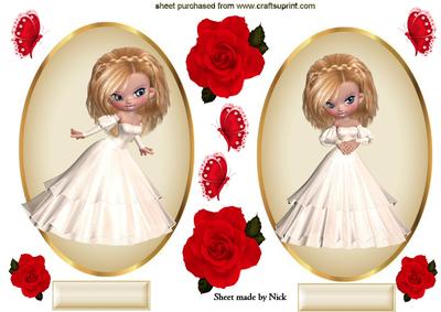 Pretty Lady with Red Roses and Butterflies Toppers