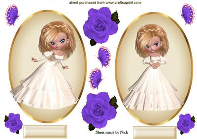Pretty Lady with Purple Roses and Butterflies Toppers