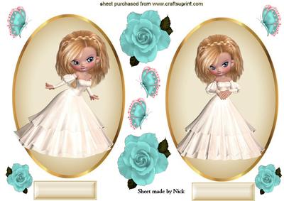 Pretty Lady , with Turquiose Roses and Butterflies Toppers
