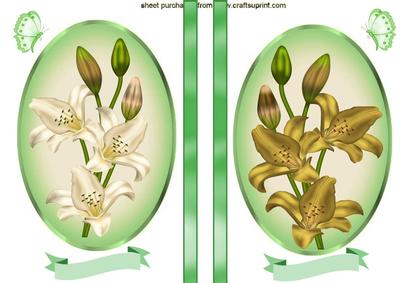 Lillies in Cream and Gold in a Oval Frame Toppers