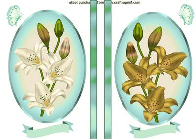 Lillies in Cream and Gold in Turq Oval Frame Toppers
