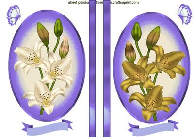 Lillies in Cream and Gold Purple Oval Frame Toppers