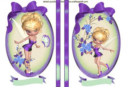 Little Faerie with Purple Bows in Oval Frame Toppers