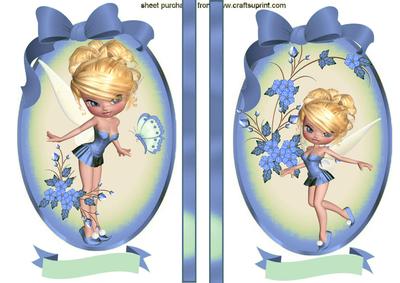 Little Faries with Blue Bow in Oval Frame Toppers