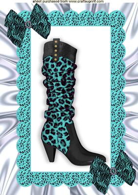 Ladies Leopard Print Boot with Turq Bows A4