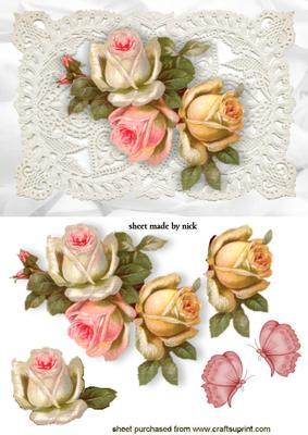 Pretty Roses in Shades of Pink on Vintage Lace