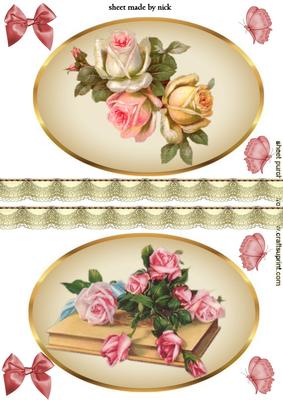 Pink Roses in Gold and Cream Oval Frame, Toppers