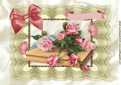 Roses on Ecru Vintage Lace A4