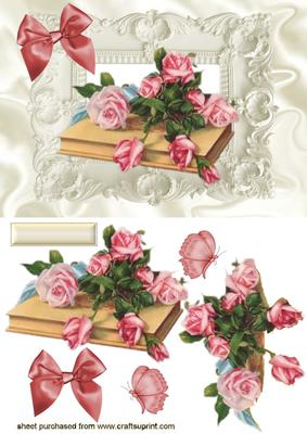 Roses on a Book in Ornate Frame