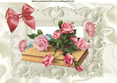 Roses on a Book in Ornate Frame A4