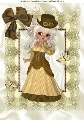 Pretty Vintage Lady with Hat, on Lace A4