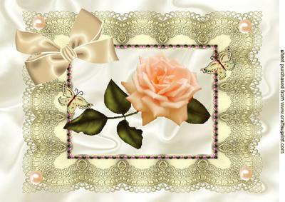 Peach Rose on Vintage Lace with Peach Pearls A4
