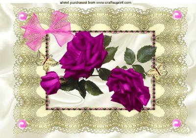 Pink Roses, Pink Pearls on Vintage Lace A4