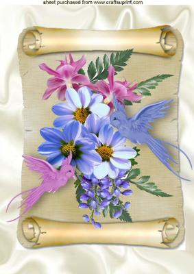 Flowers and Bluebirds on a Scroll A4