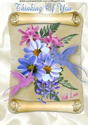 Thinking of You, Flowers and Bluebirds A4