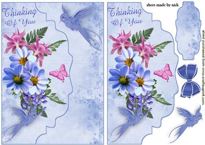 Thinking of You with Blue Birds on Scalloped Envelope