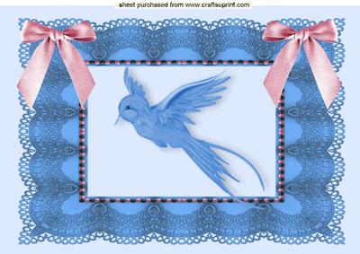 Blue Bird in Lace Frame with Bows A4