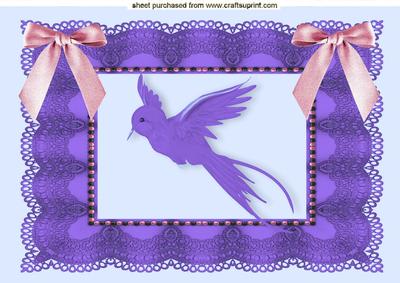 Purple Bird with Lace Frame and Bows A4