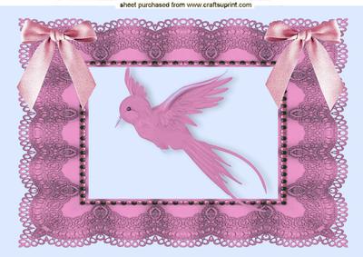 Pink Bird in Lace Frame with Bows A4