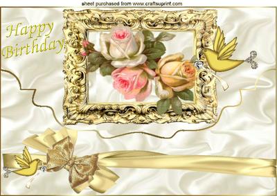 Roses in a Gold Baroque Frame with Birds A4