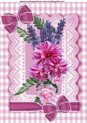 Summer Flowers in Pink Gingham Frame with Bows A4