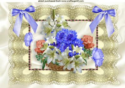 Basket of Summer Flowers on Vintage Lace A4
