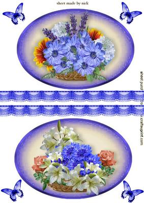 Mixture of Blues/white Sumer Flowers in a Basket, Toppers