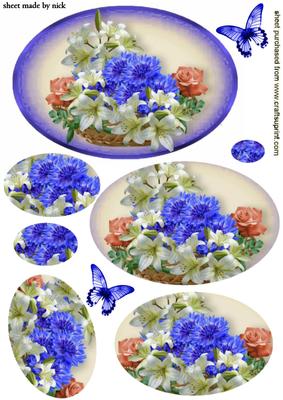 Basket of Lillies and Flowers in a Basket, Oval Pyramids