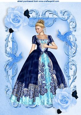 Victorian Lady in Ball Gown with Roses A4