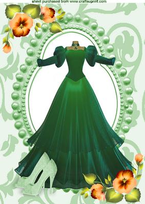Emerald Vintage Dress, with Peach Flowers A4
