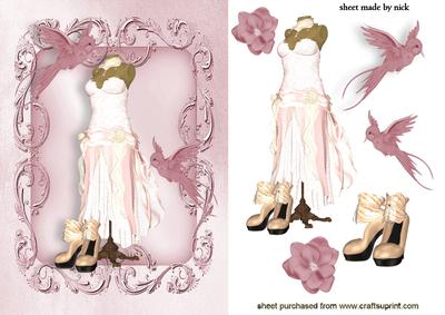 Pink Vintage Dress with Stand and Birds