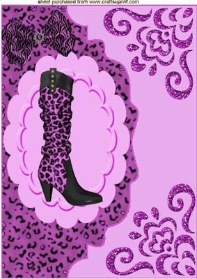 Ladies Pink Leopard Print Boot on Scalloped Envelope A4