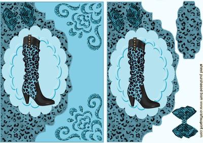 Ladies Turq Leopard Print Boot with Bow on Scalloped Frame