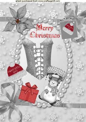 Ladies Silver Basque with Santa Hat, Stocking, A4