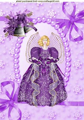 Christmas Angel in Purple in Pearl Frame A4