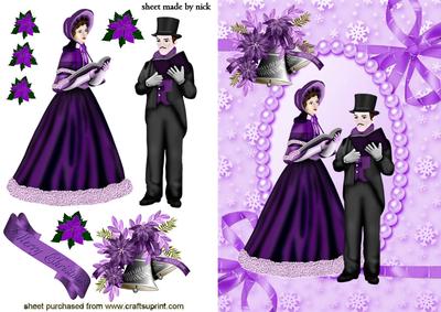 Carol Singers with Purple Bells in Pearl Frame
